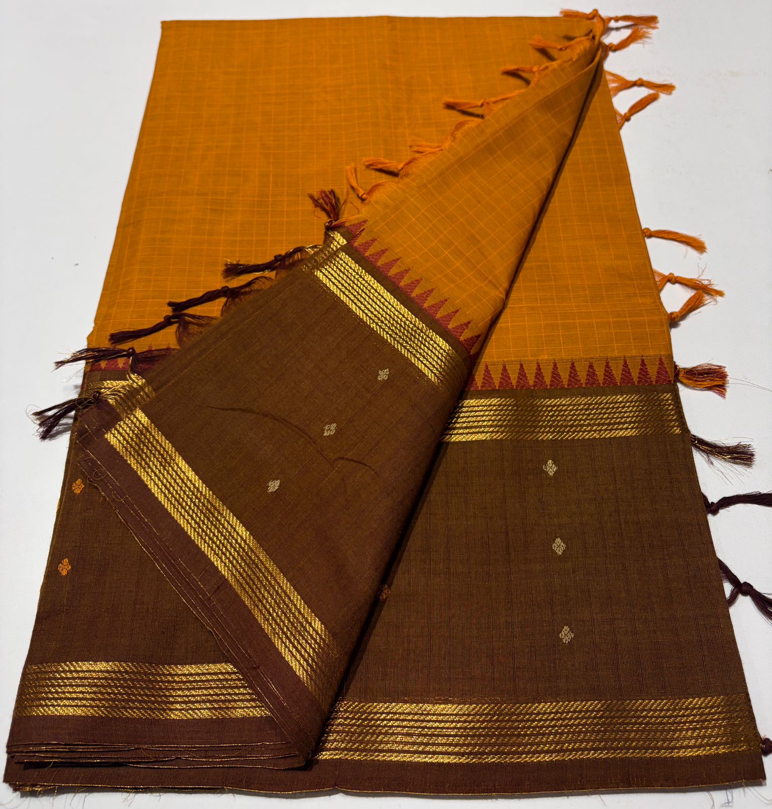 Blue body with a micro-check pattern Gadwal Cotton Silk Saree